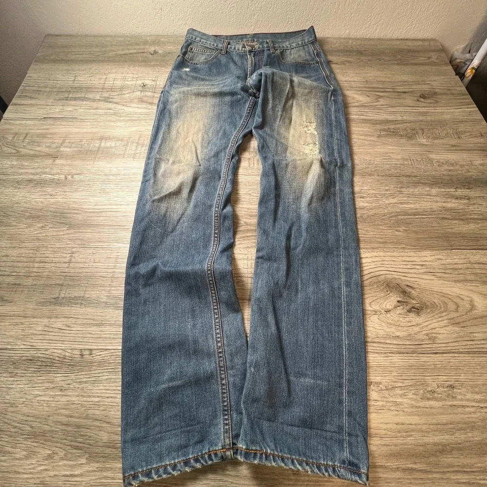 Lee Zed Jeans Mens 32x32 Blue Distressed Straight Leg Denim Medium Wash Cotton